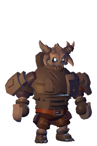 A dark silhouette of a hulking, horned brute